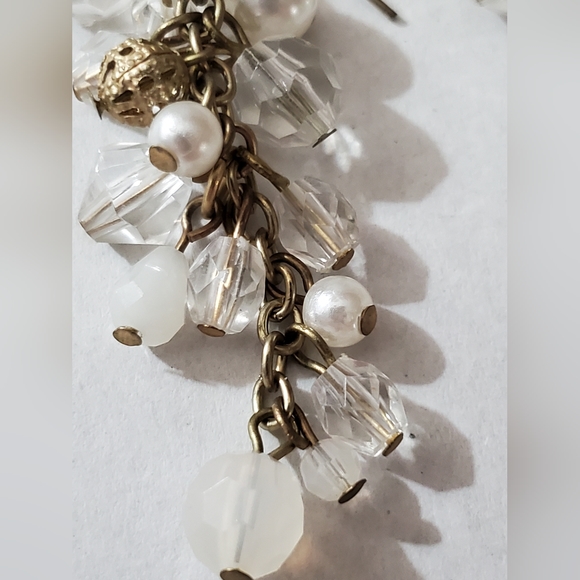 Vintage pearl crystal earrings cluster dangle filigree 80's 90's - Picture 7 of 8